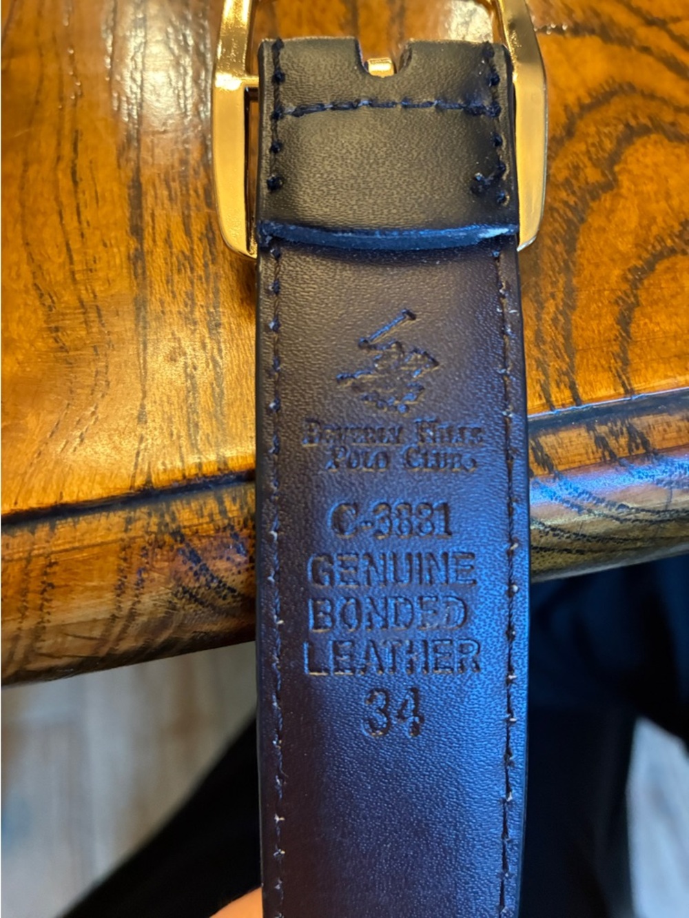 Beverly Hills Polo Club Navy Leather Belt with Gold Buckle 34 unisex